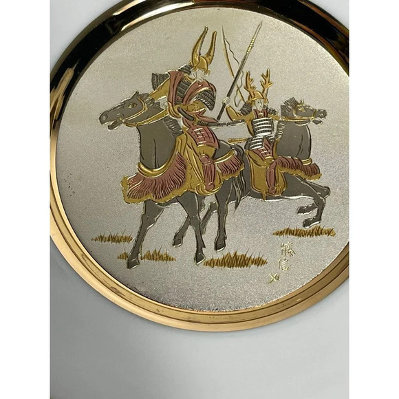Chokin Plate Samurai Warriors Horseback Plates Gold Plated Display Stand 6" - Picture 7 of 10